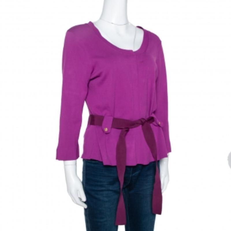 CH Carolina Herrera Cardigan con cintura in maglia elasticizzata color fucsia L.L. in vendita 2