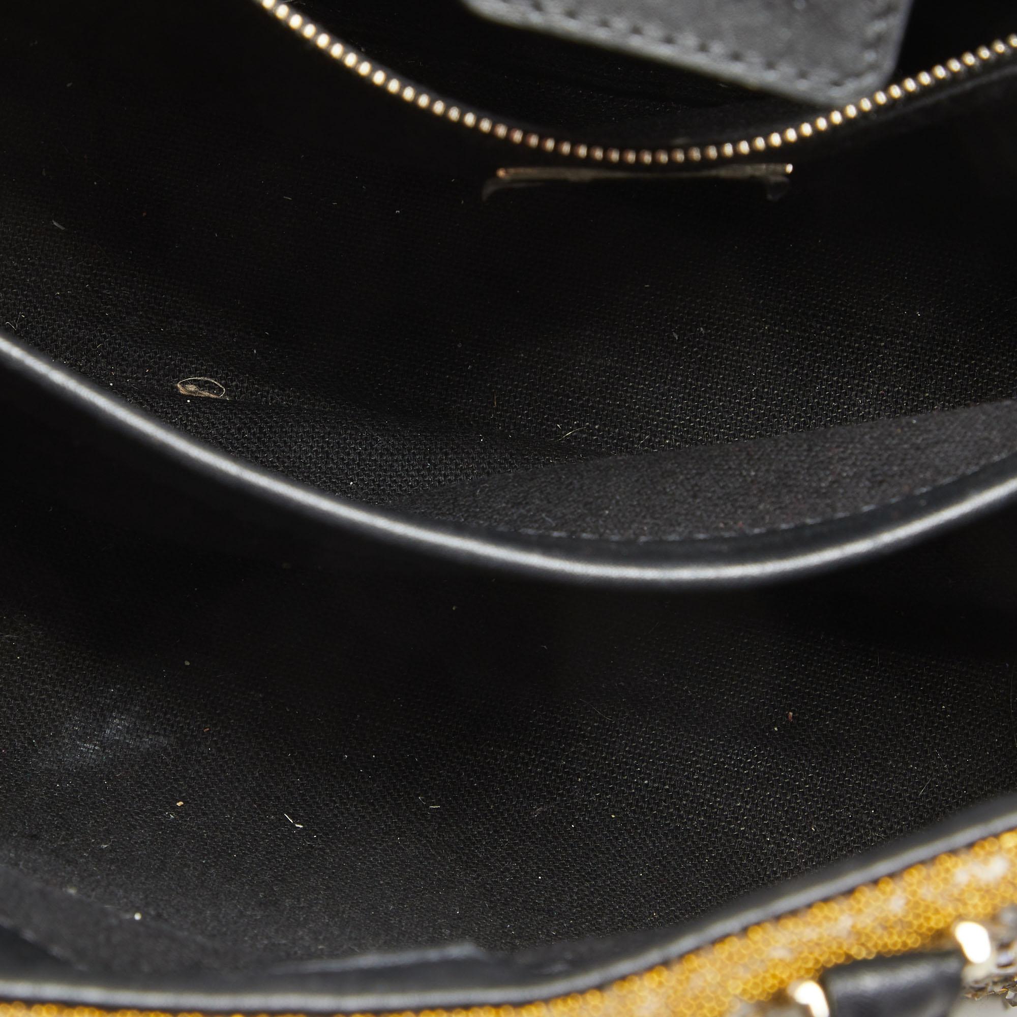 CH Carolina Herrera Gold/Black Leather and Crystals Embellished Duchess Tote 2