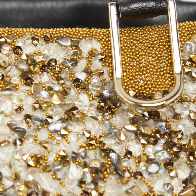 CH Carolina Herrera Gold/Black Leather and Crystals Embellished Duchess Tote  at 1stDibs