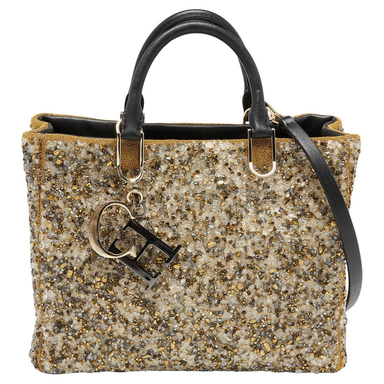 CH Carolina Herrera Gold/Black Leather and Crystals Embellished Duchess Tote  at 1stDibs
