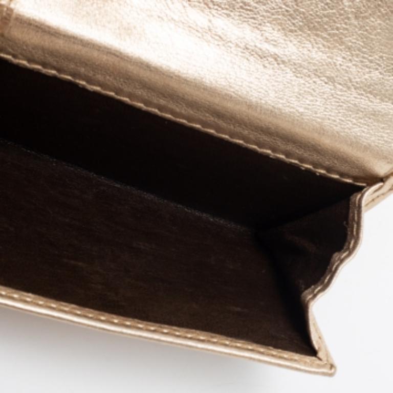 CH Carolina Herrera Gold Floral Embossed Leather Flap Compact Wallet For Sale 1