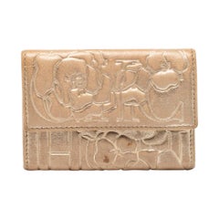 CH Carolina Herrera Gold Floral Embossed Leather Flap Compact Wallet
