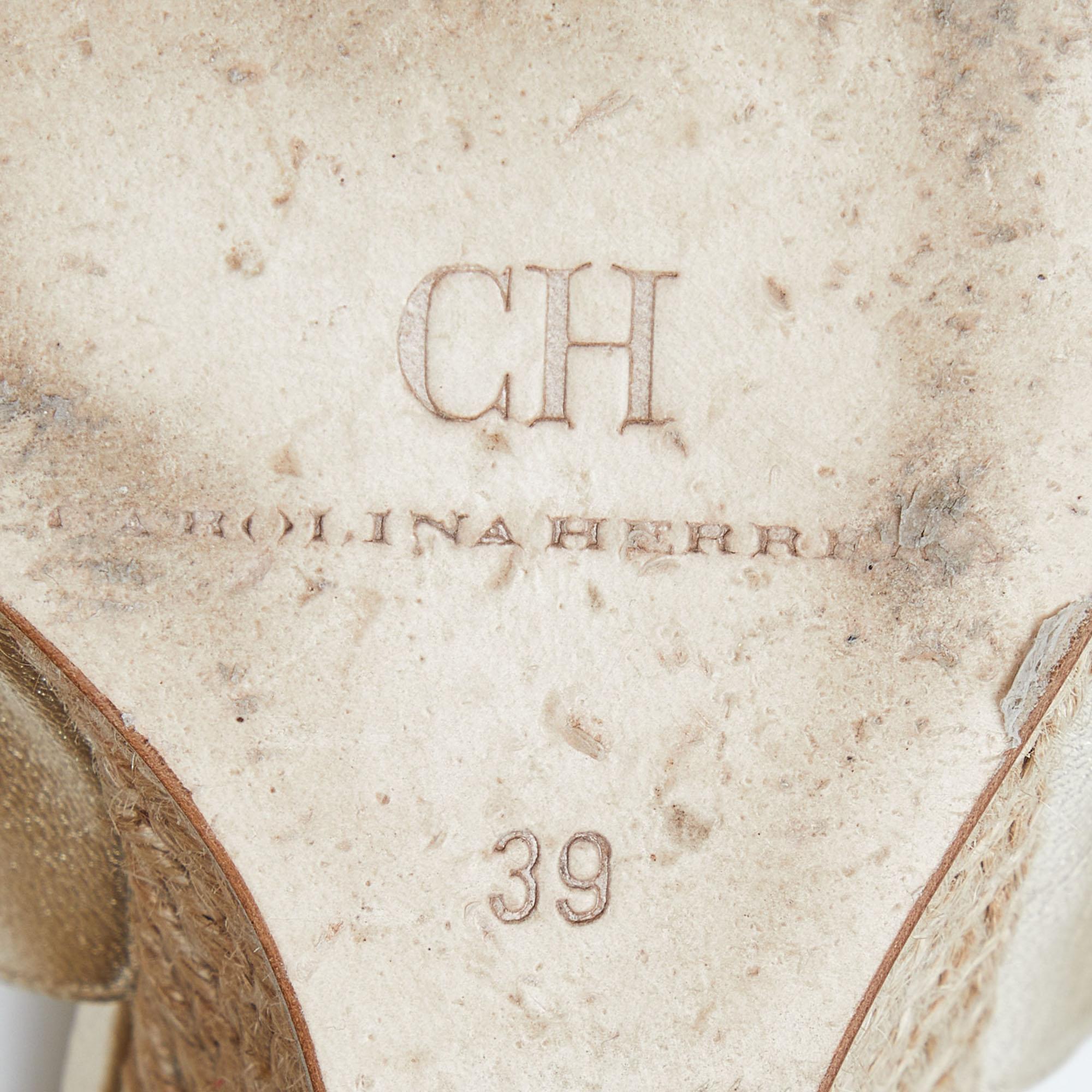 CH Carolina Herrera Gold Leather Ankle Strap Wedge Sandals Size 39 4