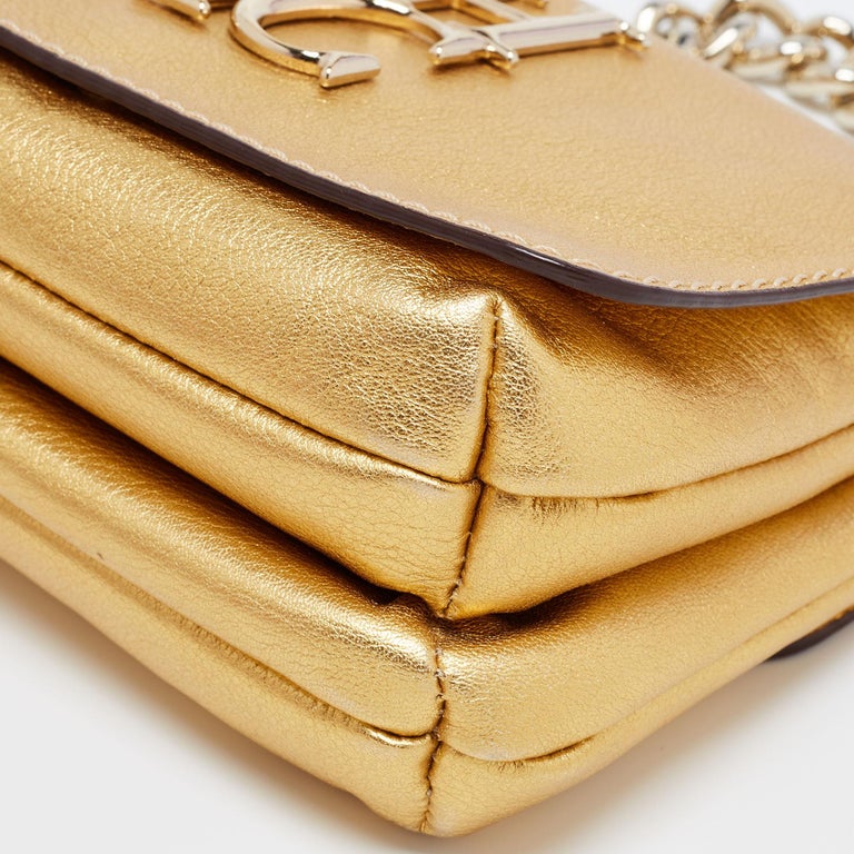 CH Carolina Herrera Gold Leather Logo Double Flap Chain Baguette Bag ...