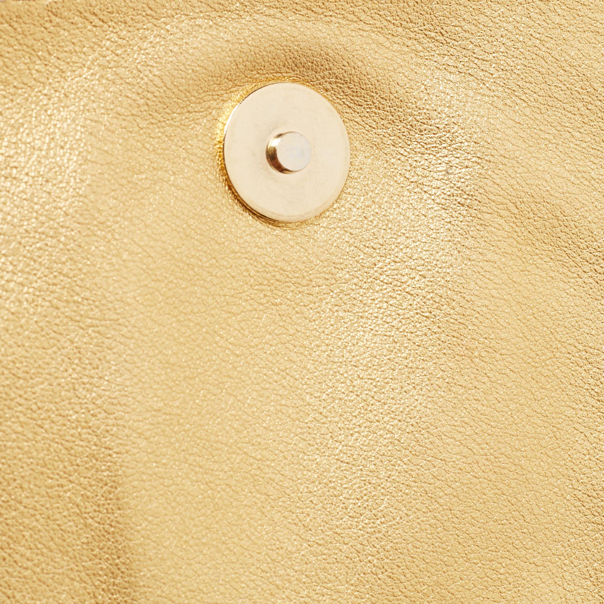 CH Carolina Herrera Gold Leather Logo Double Flap Chain Baguette Bag 6