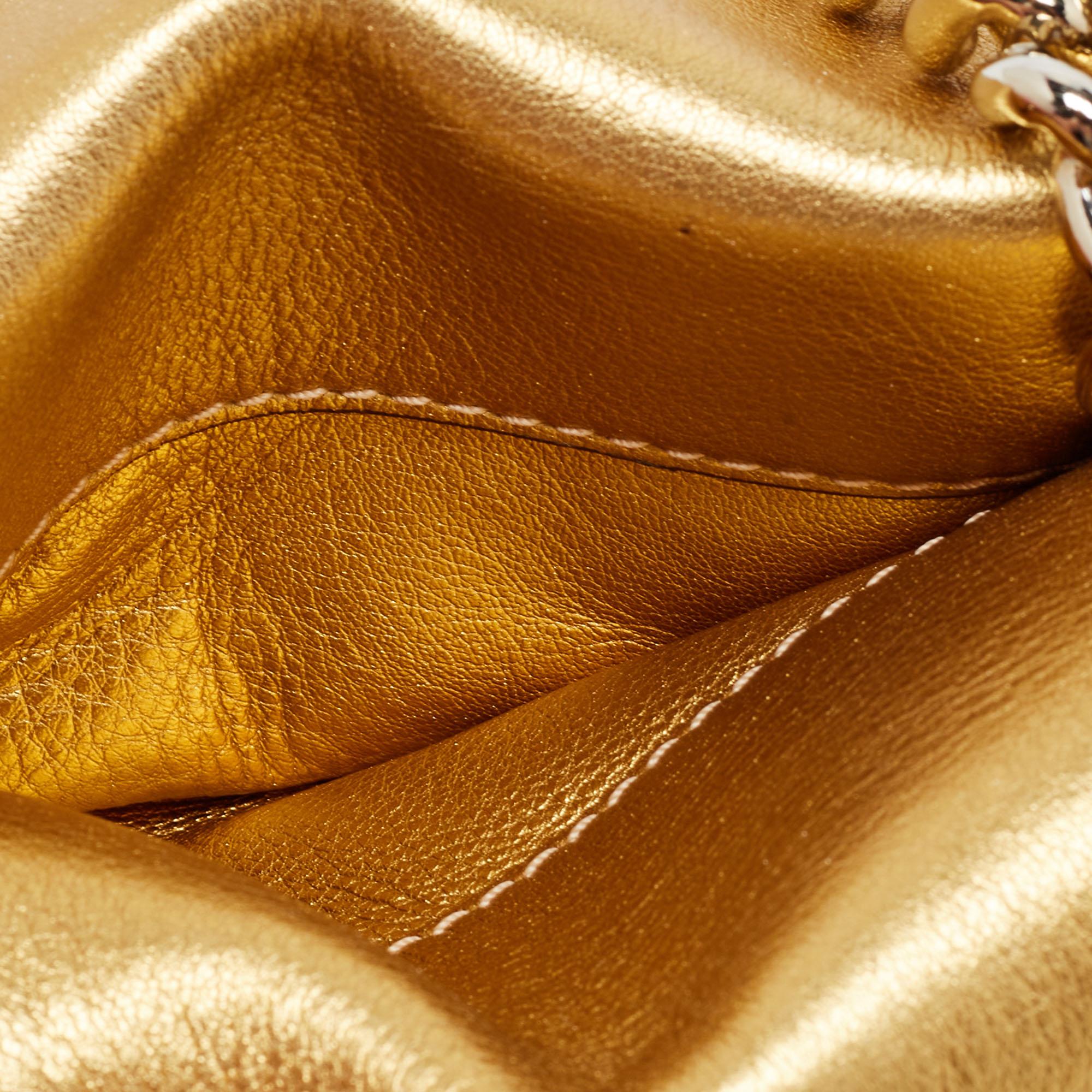 Women's CH Carolina Herrera Gold Leather Logo Double Flap Chain Baguette Bag