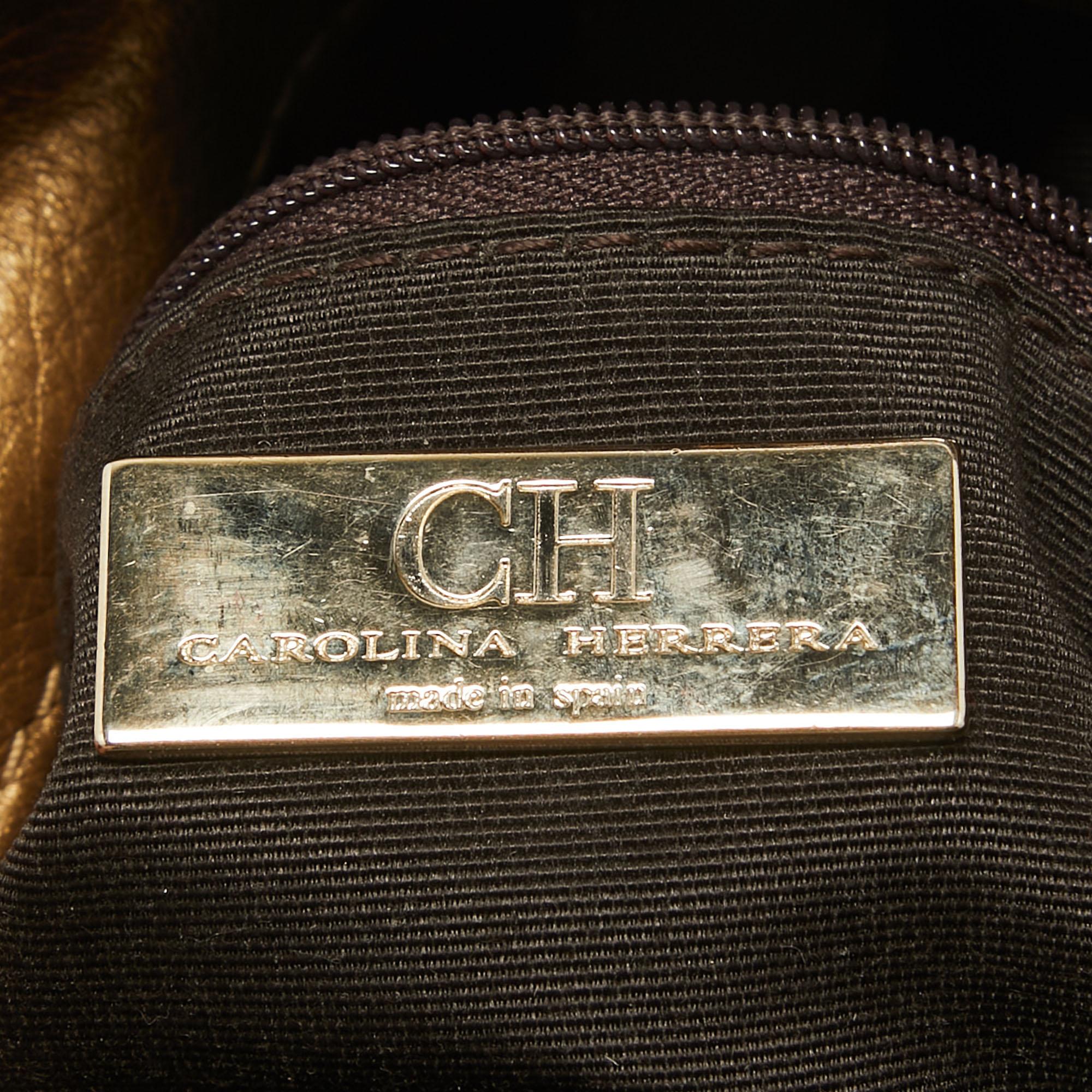 CH Carolina Herrera Gold Monogram Embossed Leather Audrey Crossbody Bag For Sale 4