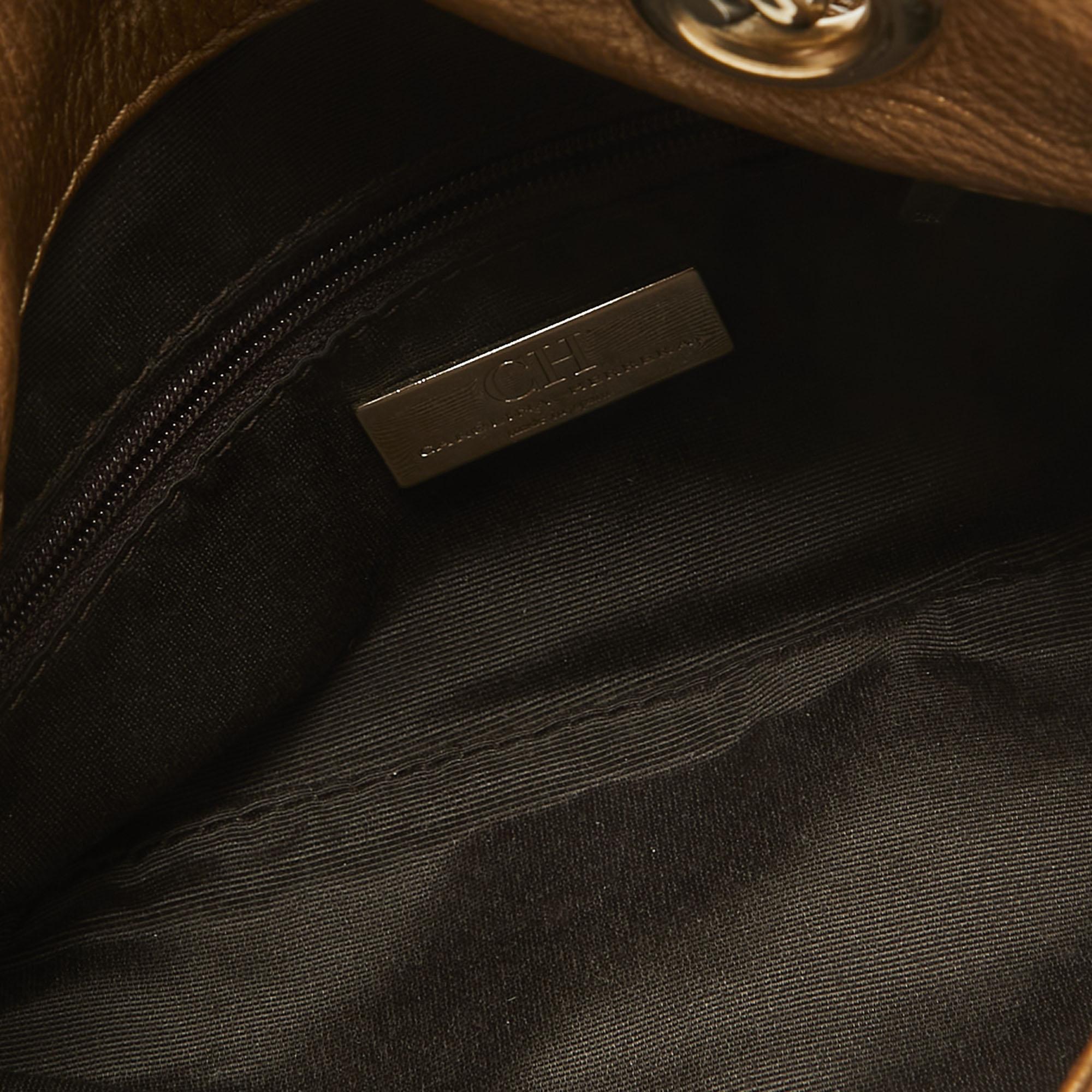 CH Carolina Herrera Gold Monogram Embossed Leather Audrey Crossbody Bag For Sale 5