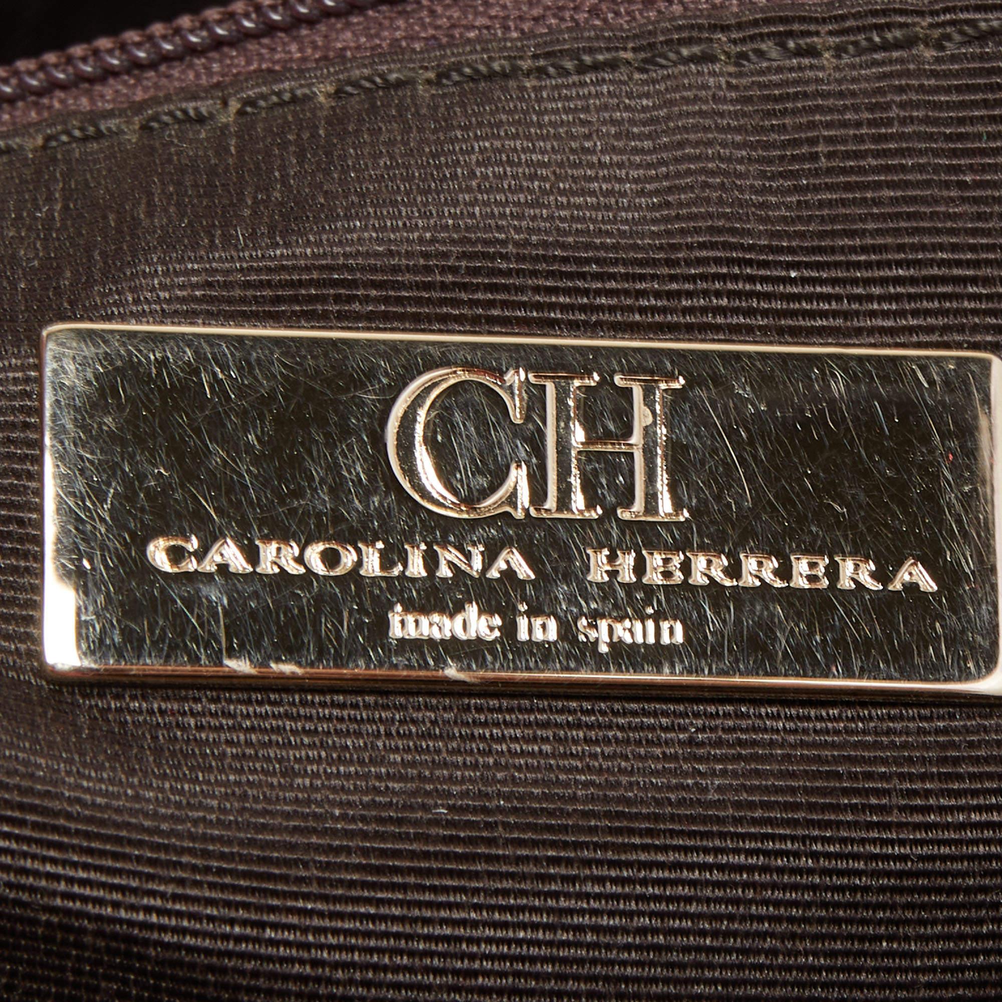 CH Carolina Herrera Gold Monogram Embossed Leather Dahlia Hobo 6