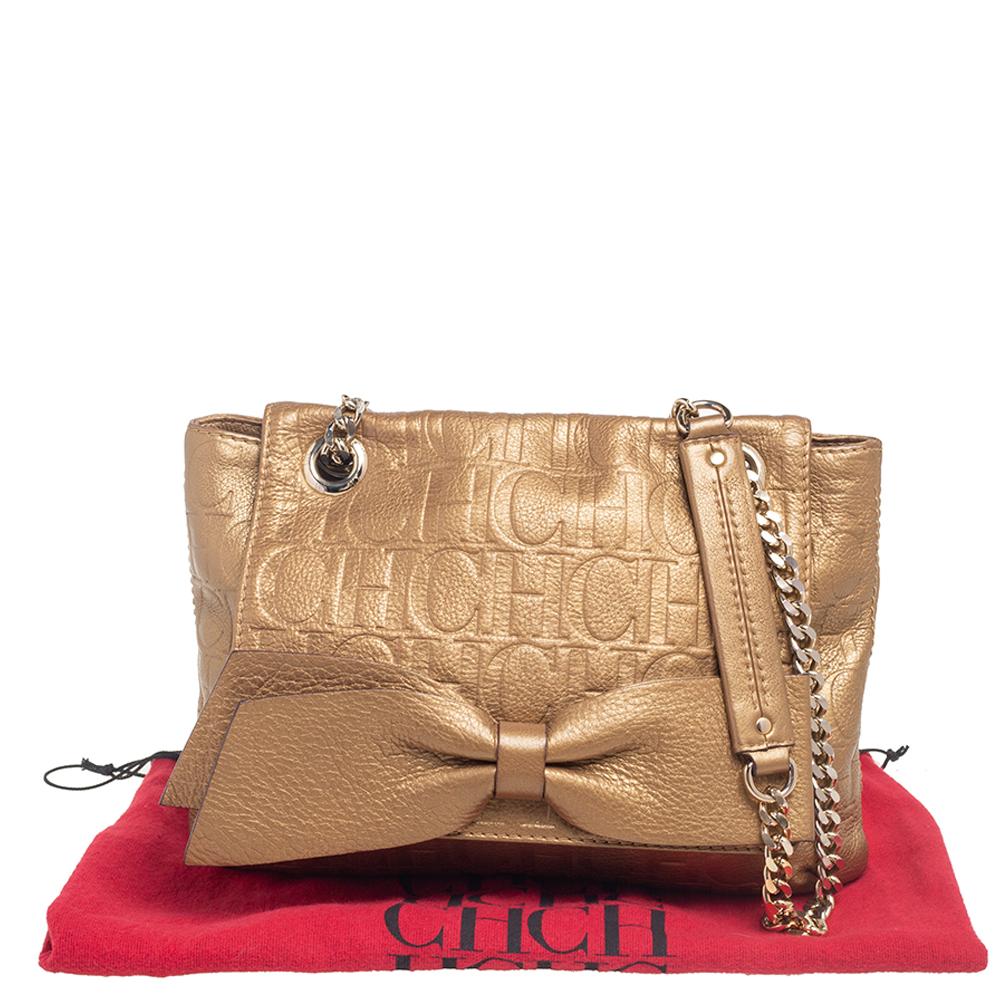 CH Carolina Herrera Gold Monogram Leather Audrey Shoulder Bag 4