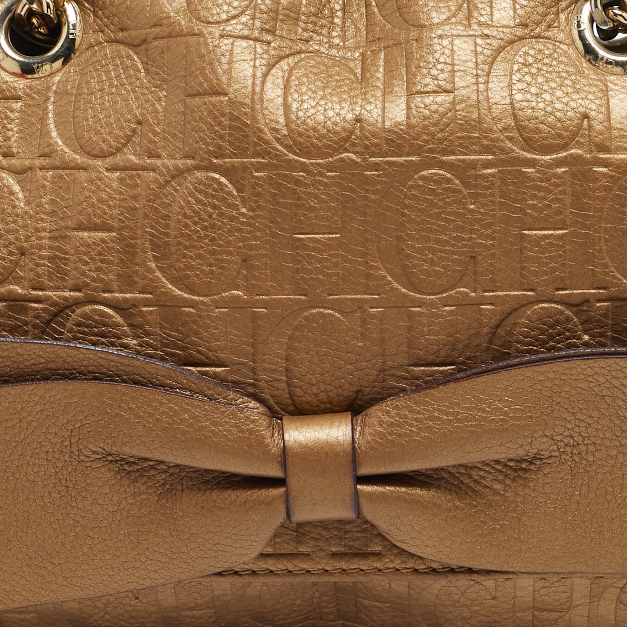 Women's CH Carolina Herrera Gold Monogram Leather Audrey Shoulder Bag