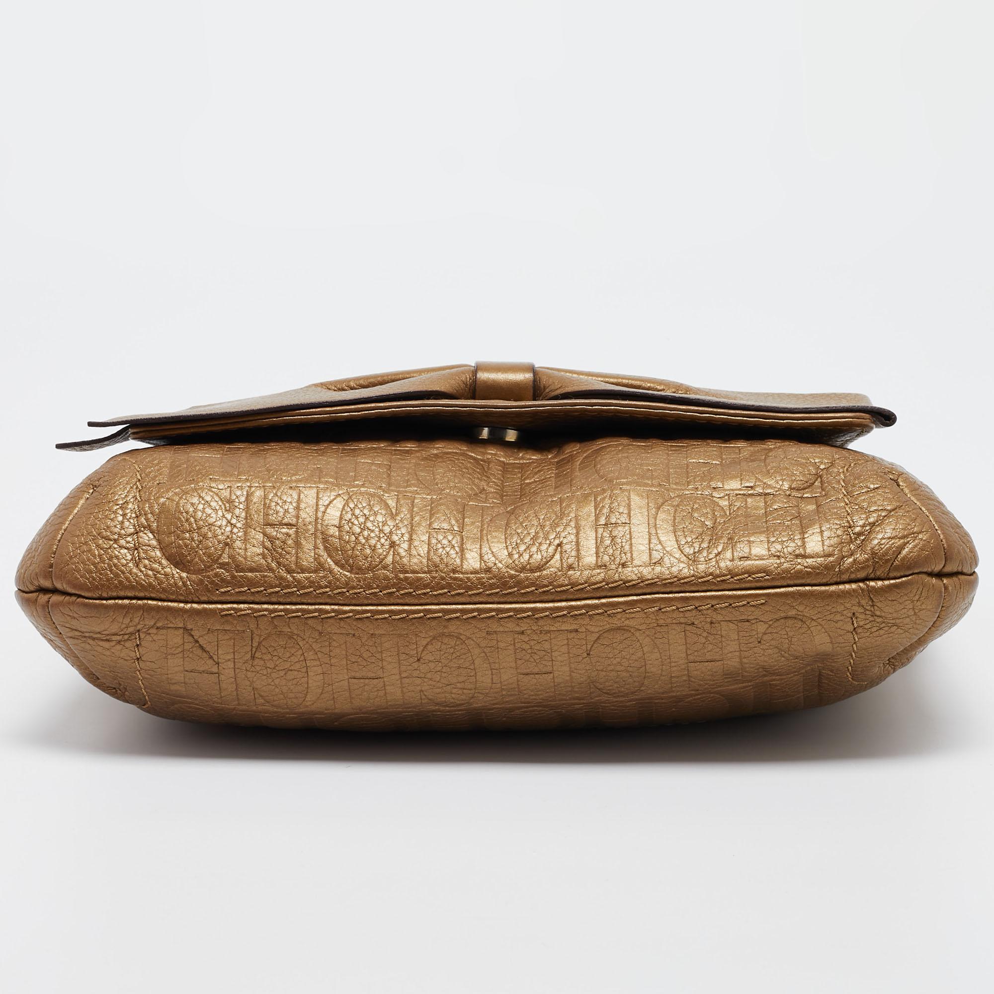 CH Carolina Herrera Gold Monogram Leather Audrey Shoulder Bag 1