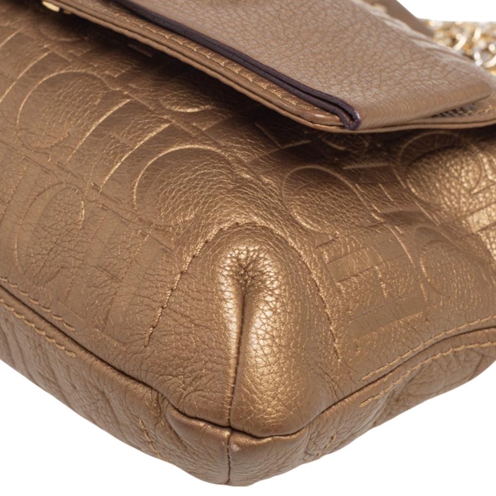 CH Carolina Herrera Gold Monogram Leather Audrey Shoulder Bag In Good Condition In Dubai, Al Qouz 2