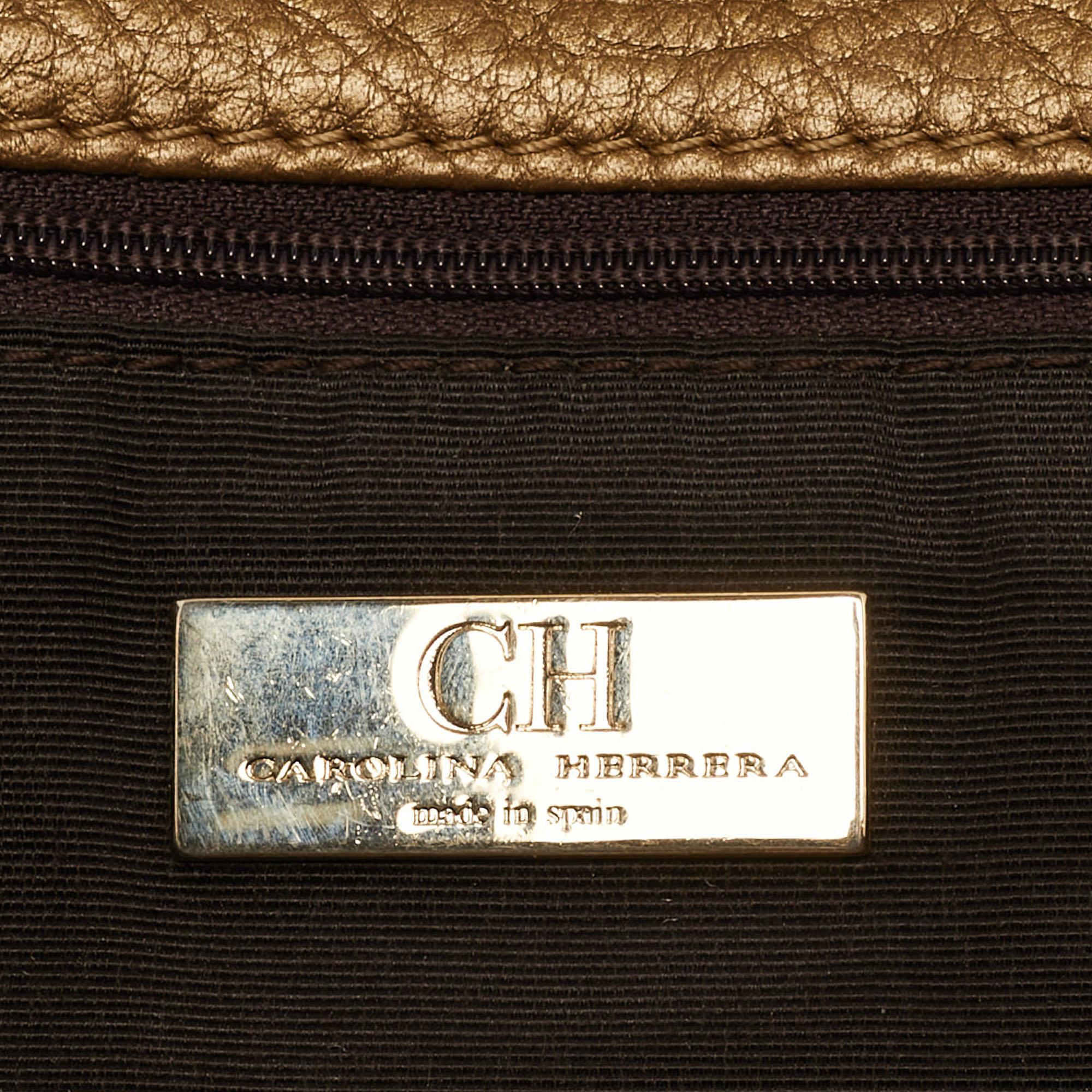 CH Carolina Herrera Gold Monogram Leather Audrey Shoulder Bag 3