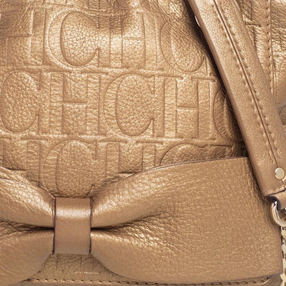 CH Carolina Herrera Gold Monogram Leather Audrey Shoulder Bag 2