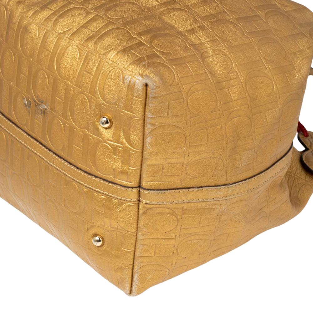 CH Carolina Herrera Gold Monogram Leather Matryoshka Tote In Good Condition In Dubai, Al Qouz 2