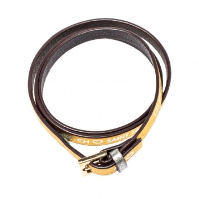 Women's CH Carolina Herrera Gold Printed Leather Triple Wrap Bracelet For Sale