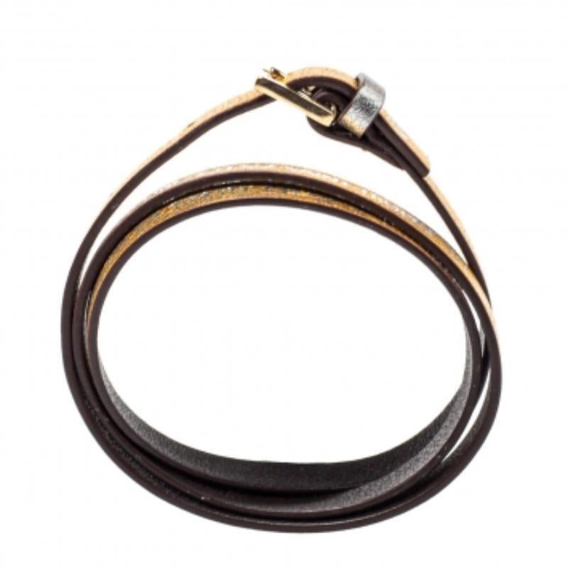 CH Carolina Herrera Gold Printed Leather Triple Wrap Bracelet For Sale 1