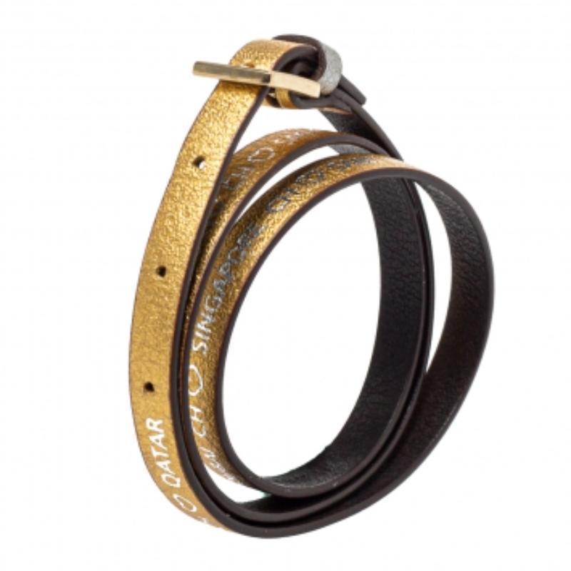 CH Carolina Herrera Gold Printed Leather Triple Wrap Bracelet For Sale 2