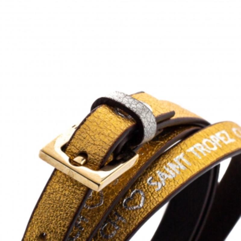 CH Carolina Herrera Gold Printed Leather Triple Wrap Bracelet For Sale 3
