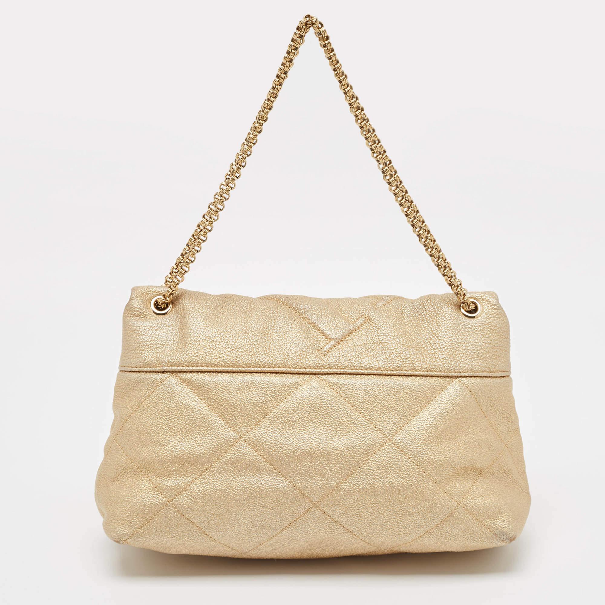 Women's CH Carolina Herrera Gold Quilted Leather Flap Chain Shoulder Bag