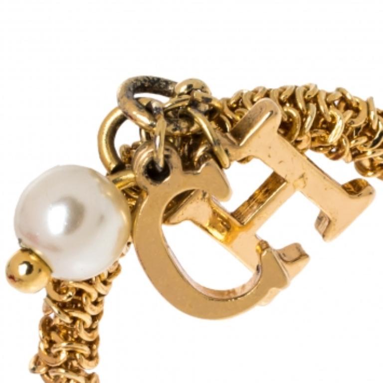CH Carolina Herrera Gold Tone Logo Charms Ring Size EU 50.5 For Sale 1