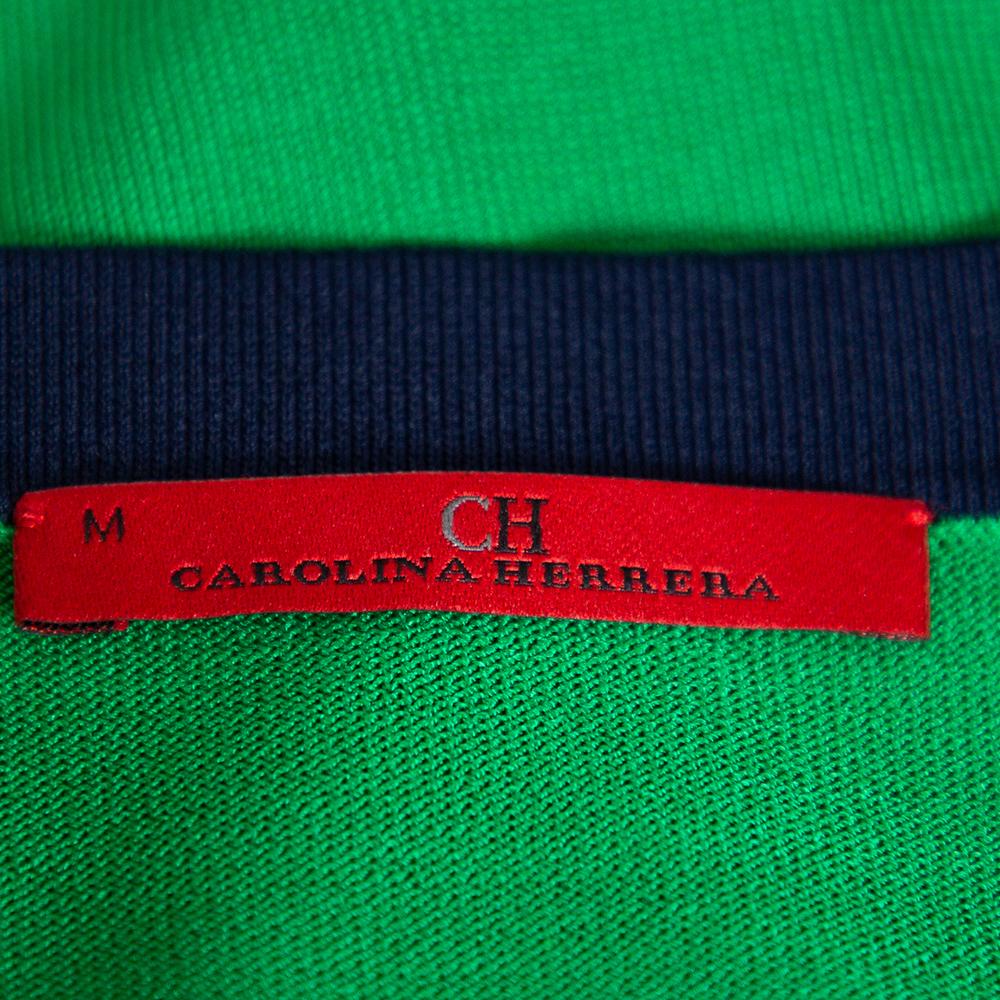 CH Carolina Herrera Green Knit Contrast Trim Bow Detail Sleeveless Top M In Good Condition In Dubai, Al Qouz 2