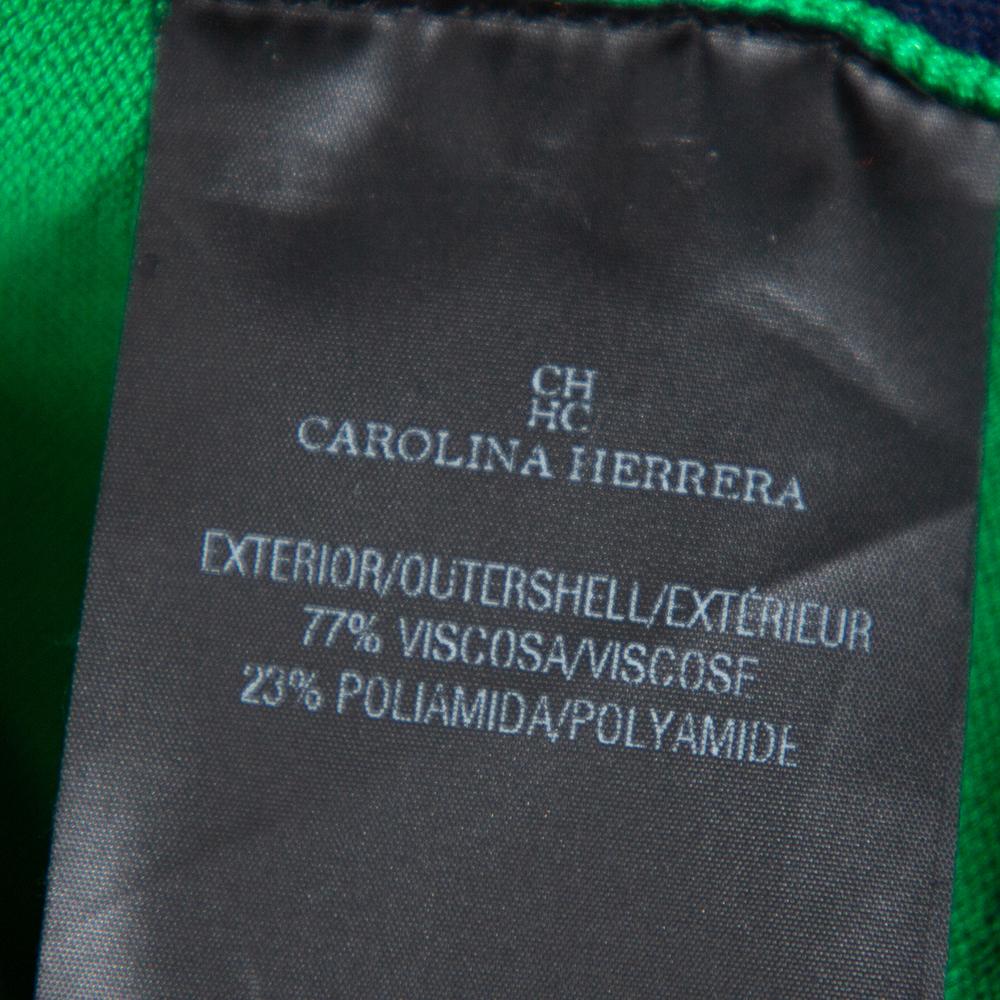 Women's CH Carolina Herrera Green Knit Contrast Trim Bow Detail Sleeveless Top M