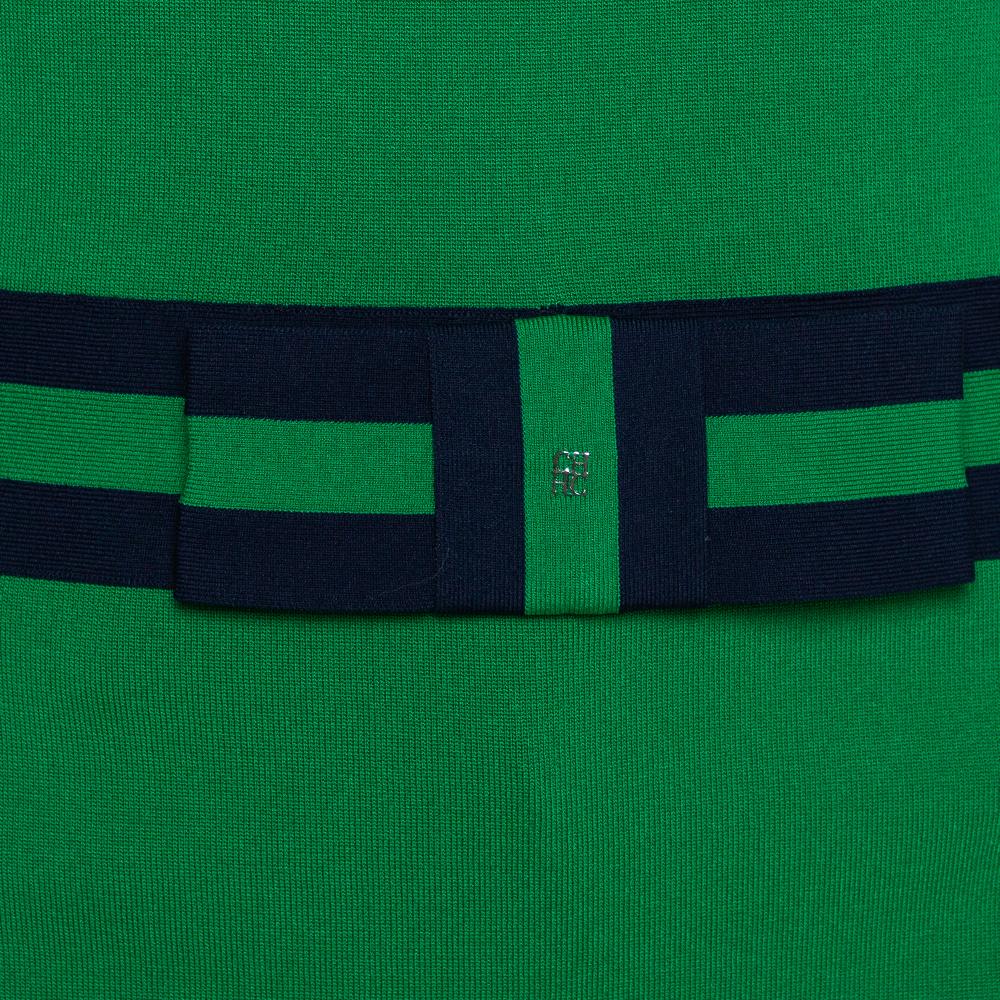 CH Carolina Herrera Green Knit Contrast Trim Bow Detail Sleeveless Top M 1
