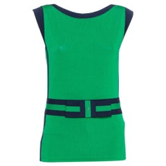 CH Carolina Herrera Green Knit Contrast Trim Bow Detail Sleeveless Top M