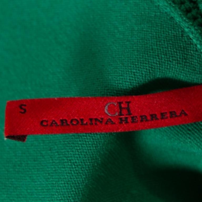 CH Carolina Herrera Green Knit Metal Detail Open Front Cardigan S For Sale 1