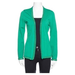 CH Carolina Herrera Green Knit Metal Detail Open Front Cardigan S