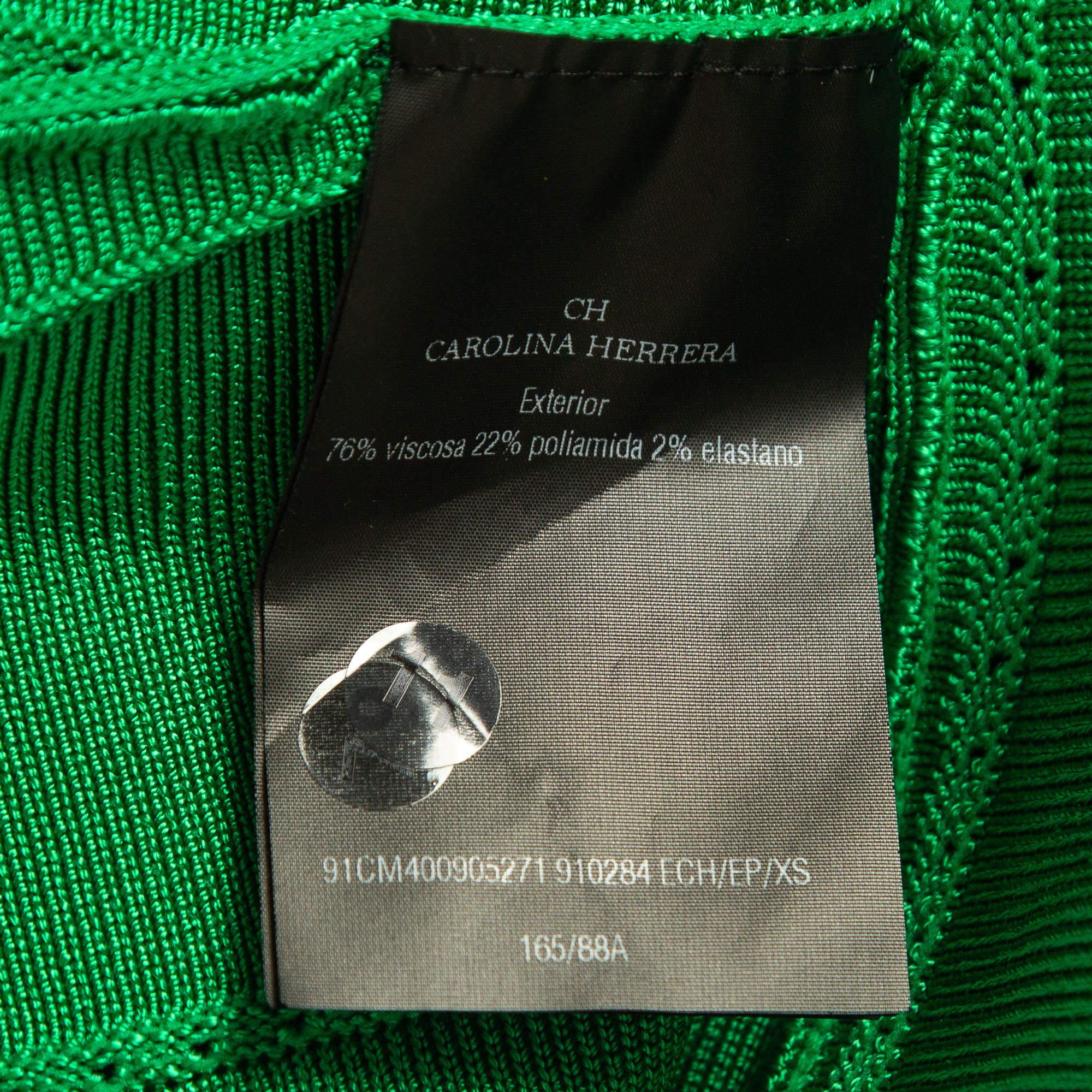 CH Carolina Herrera Green Knit Peplum Top XS In Excellent Condition For Sale In Dubai, Al Qouz 2