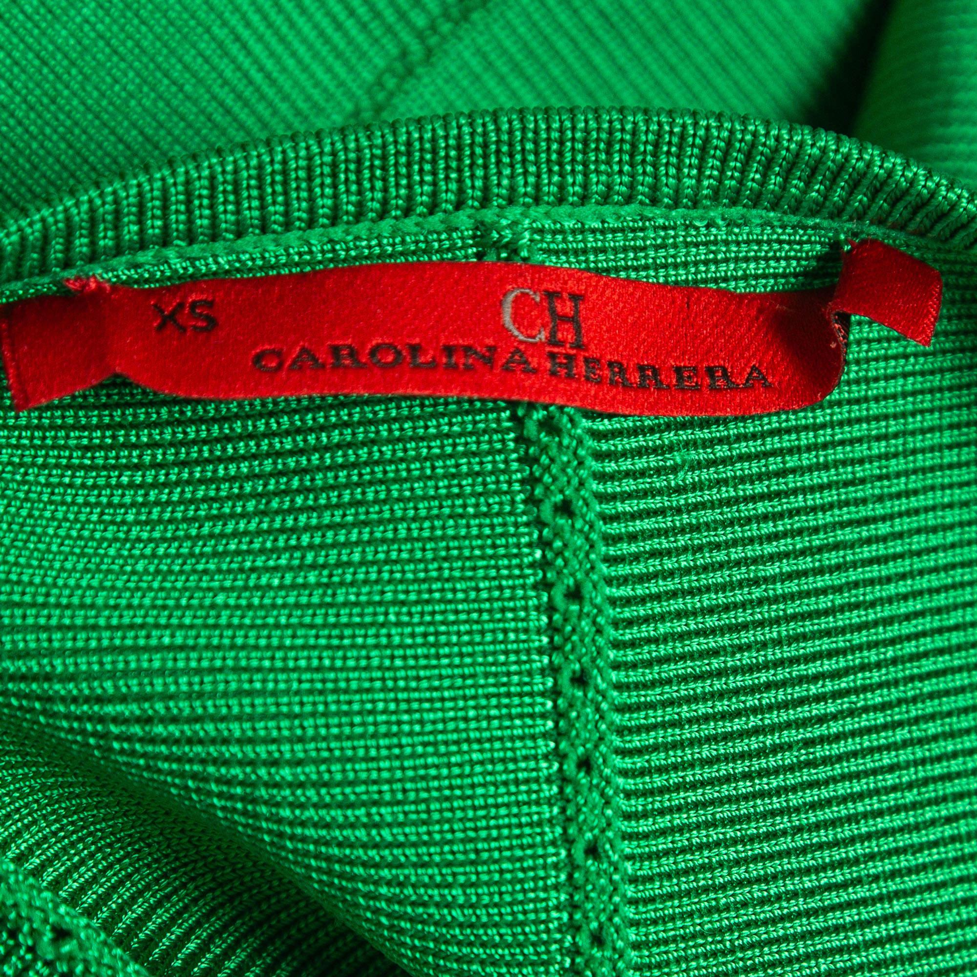 Women's CH Carolina Herrera Green Knit Peplum Top XS For Sale