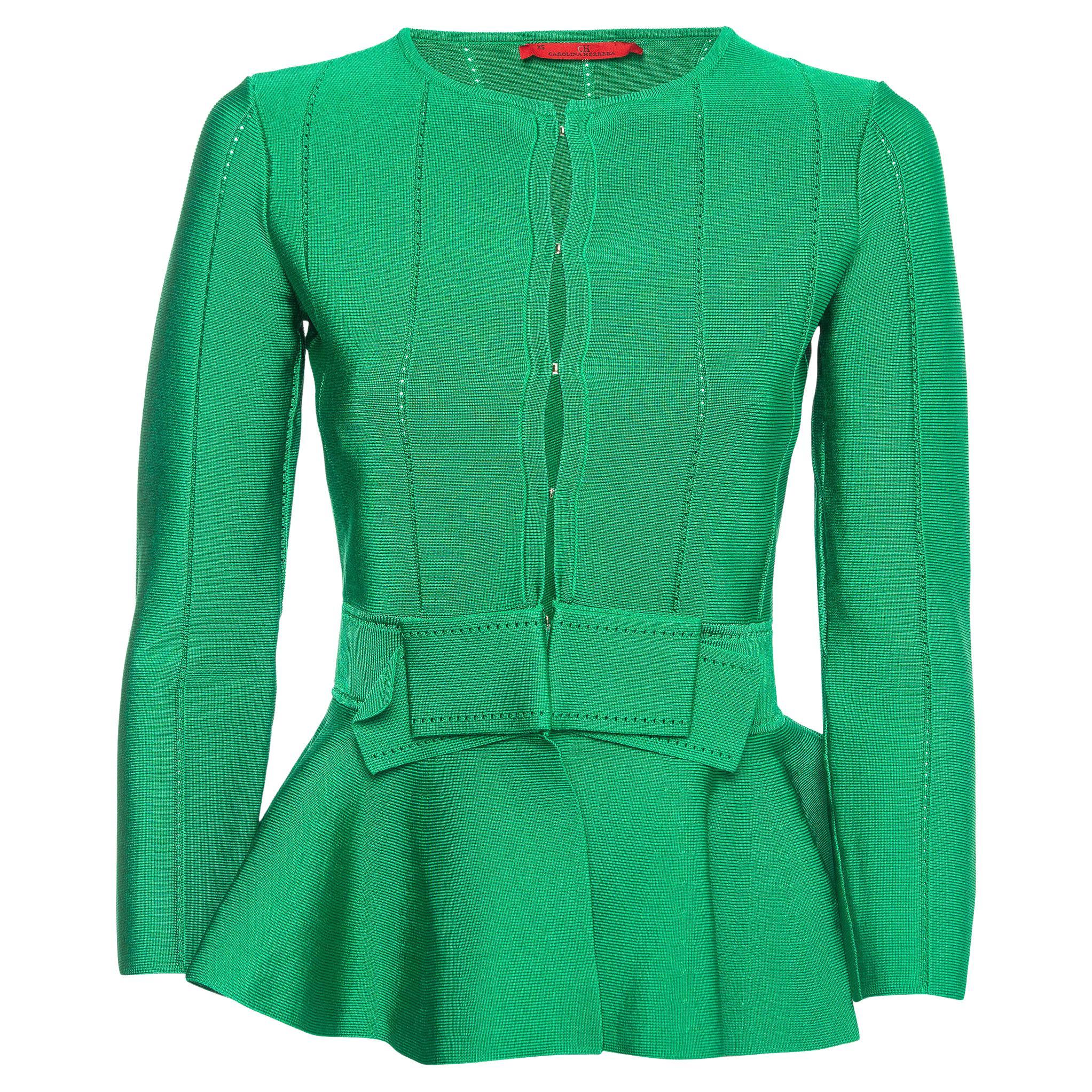 CH Carolina Herrera Green Knit Peplum Top XS For Sale