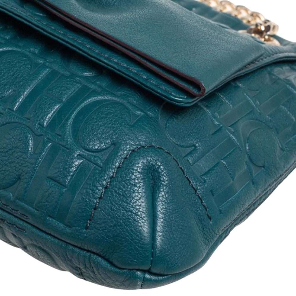 CH Carolina Herrera Green Monogram Leather Audrey Shoulder Bag 3