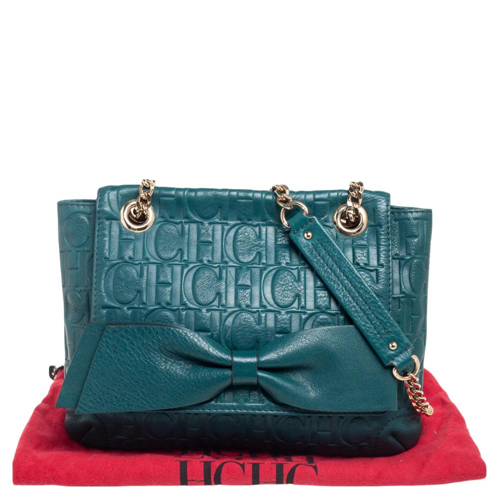 CH Carolina Herrera Green Monogram Leather Audrey Shoulder Bag 5