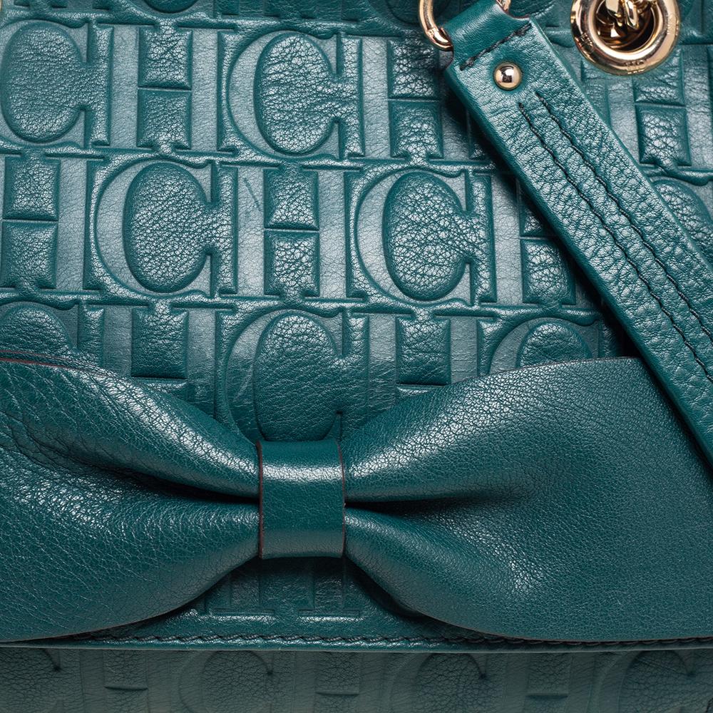 Women's CH Carolina Herrera Green Monogram Leather Audrey Shoulder Bag