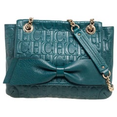 CH Carolina Herrera Green Monogram Leather Audrey Shoulder Bag