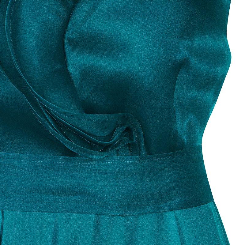 Women's CH Carolina Herrera Green Ruffle Silk Gown M