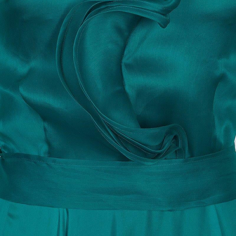 CH Carolina Herrera Green Ruffle Silk Gown M 1