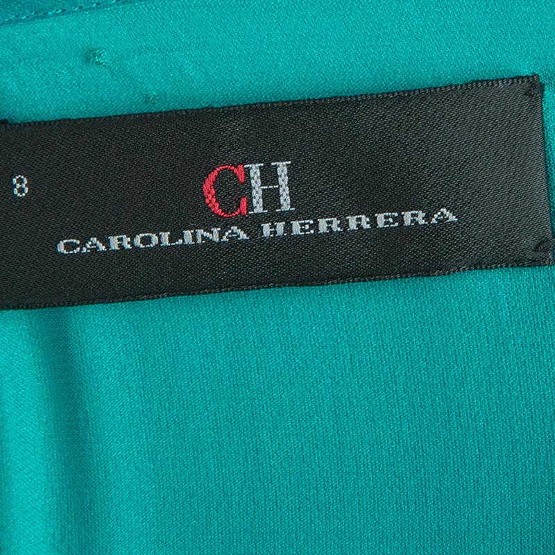 CH Carolina Herrera Green Ruffle Silk Gown M 2