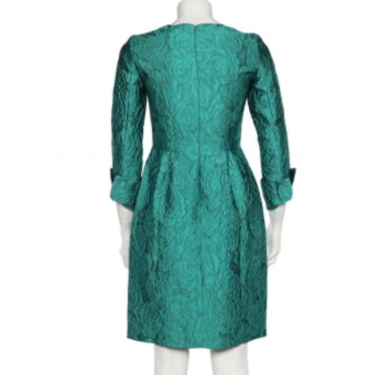 Verde CH Carolina Herrera Tubino verde in seta jacquard a maniche lunghe S in vendita