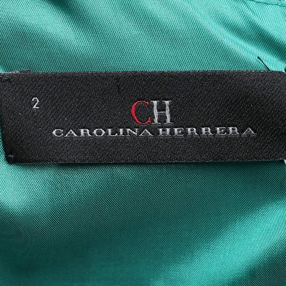 CH Carolina Herrera Green Silk Jacquard Long Sleeve Sheath Dress S For Sale 1