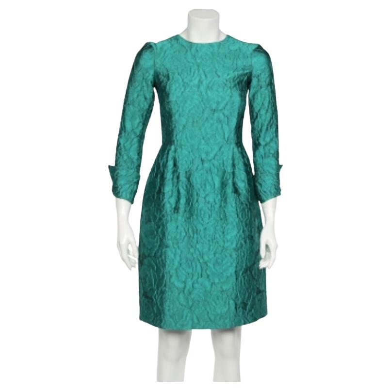 CH Carolina Herrera Tubino verde in seta jacquard a maniche lunghe S in vendita