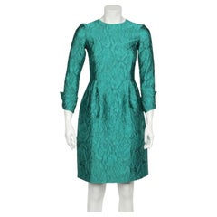 CH Carolina Herrera Green Silk Jacquard Long Sleeve Sheath Dress S