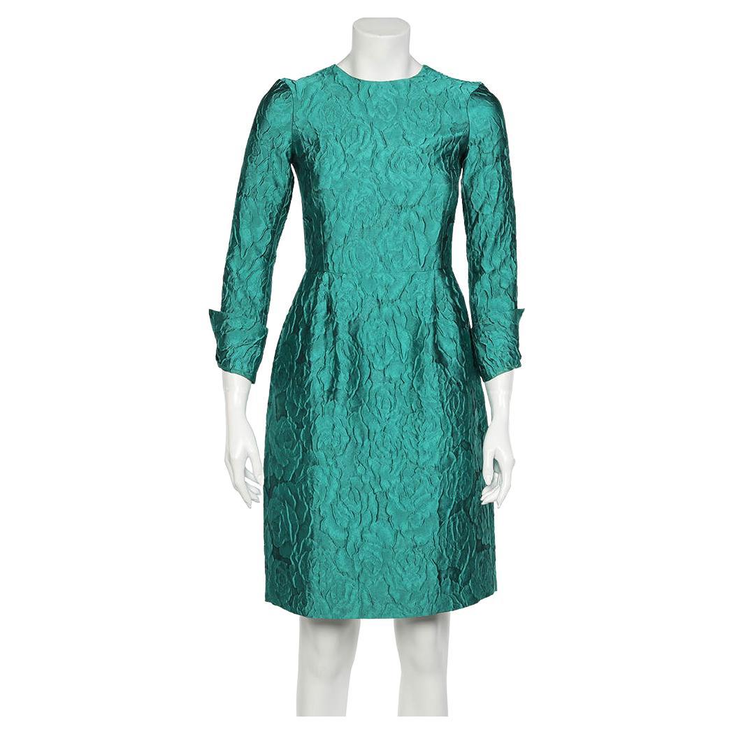 CH Carolina Herrera Green Silk Jacquard Long Sleeve Sheath Dress S For Sale