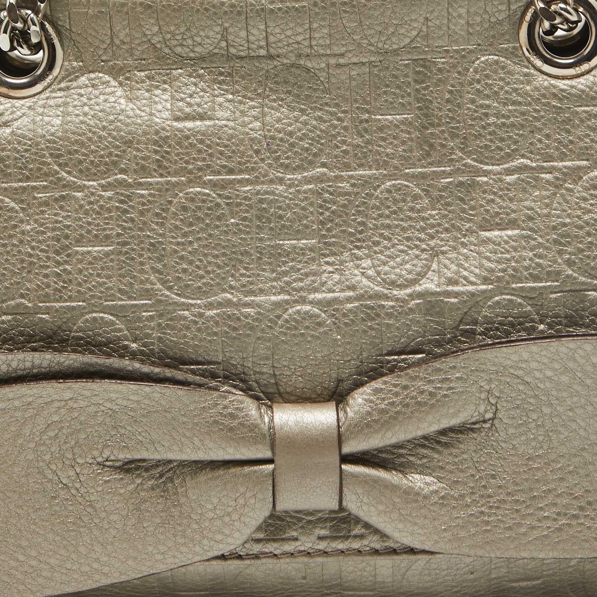 Women's CH Carolina Herrera Grey Monogram Embossed Leather Audrey Shoulder Bag