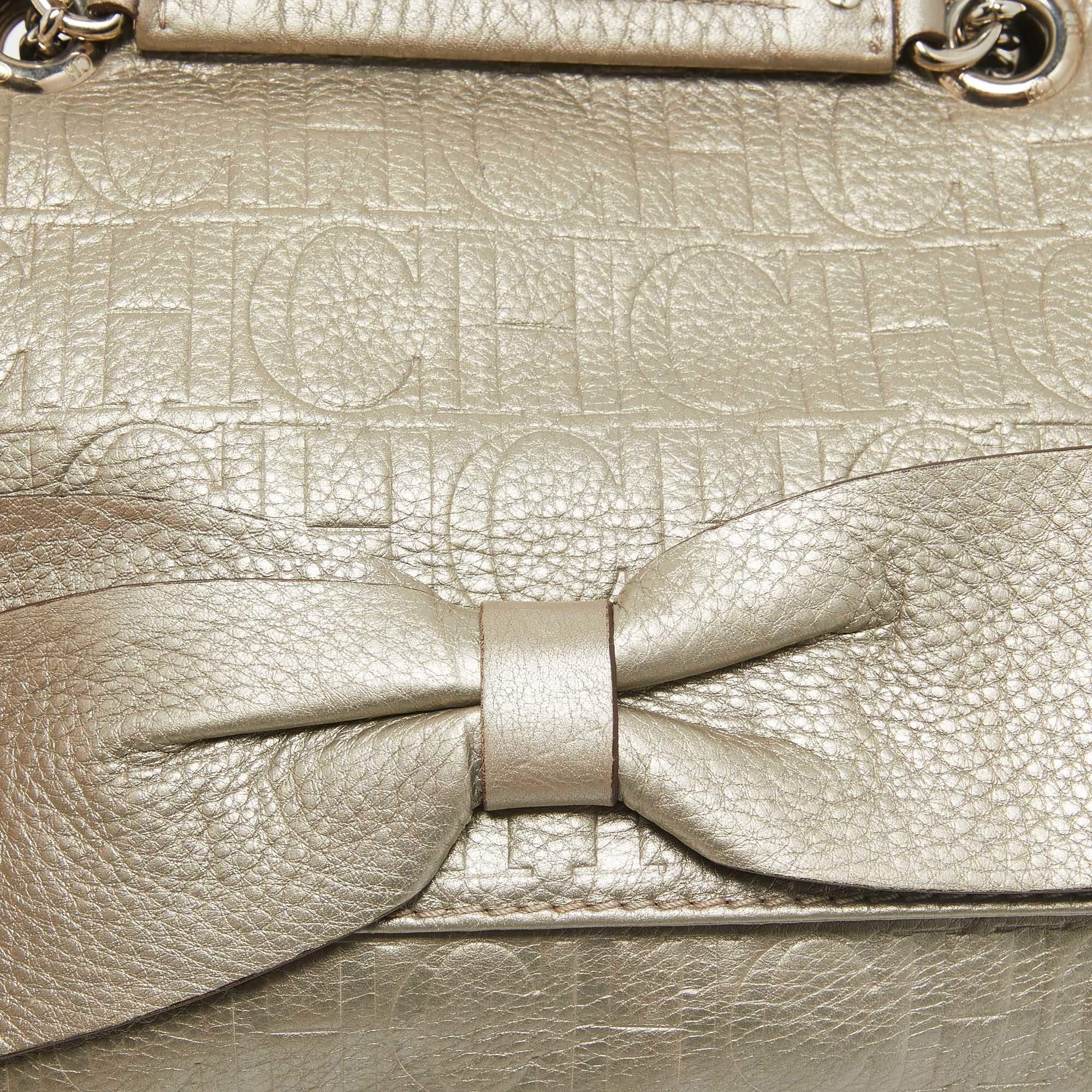 CH Carolina Herrera Grey Monogram Embossed Leather Audrey Shoulder Bag 1