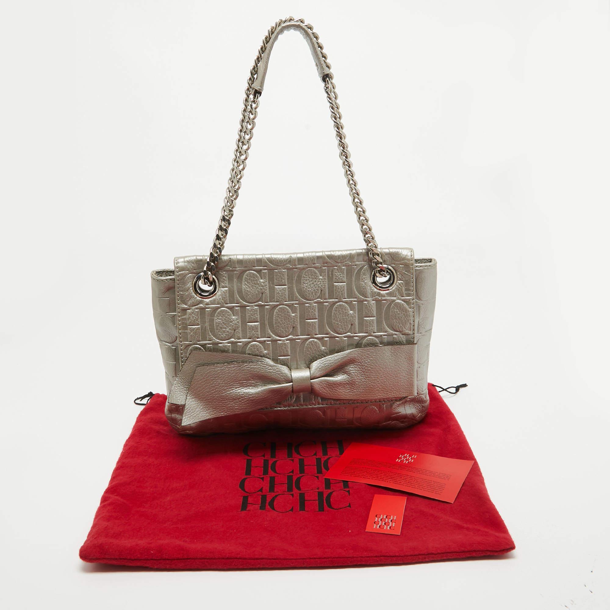 CH Carolina Herrera Grey Monogram Leather Audrey Shoulder Bag For Sale 7